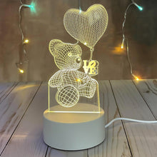 3d Illusion Led Night Lamp With Teddy Bear Holding Heart Design